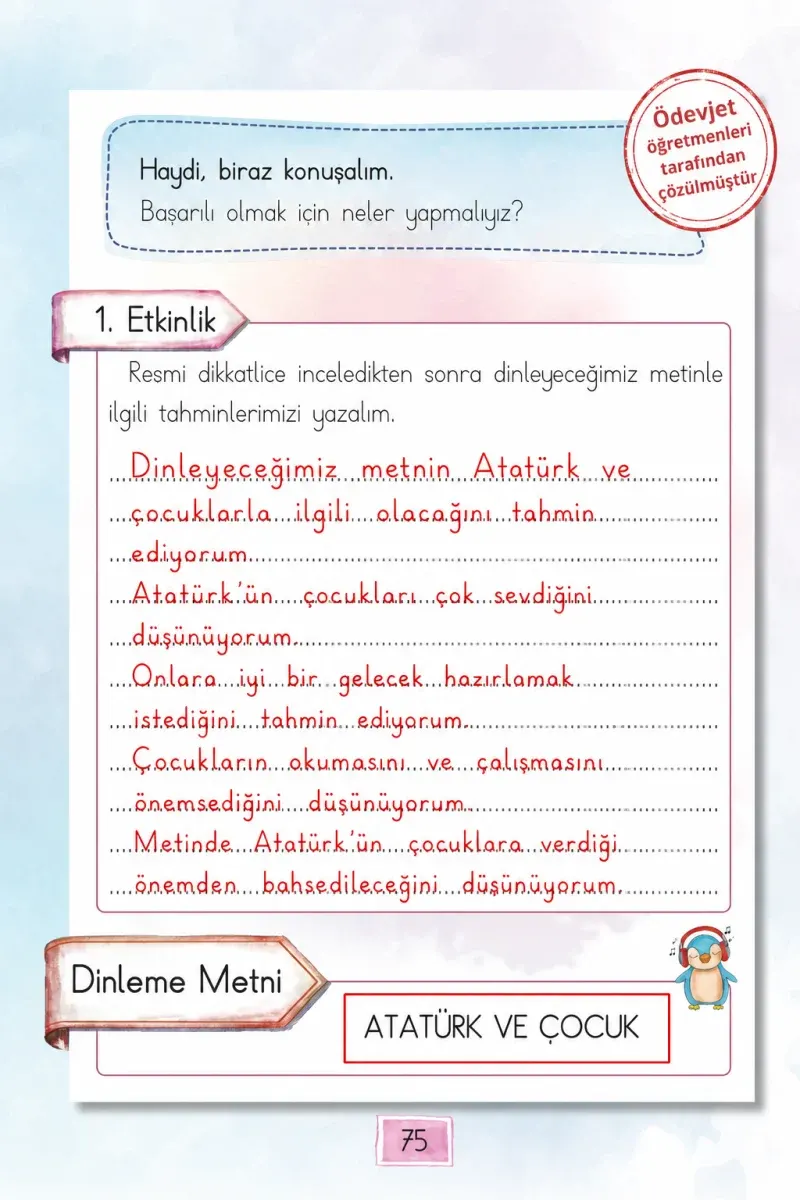 1. Sınıf Türkçe Ders Kitabı Cevapları Cem Yayınları Sayfa 75 Çözüm Görseli