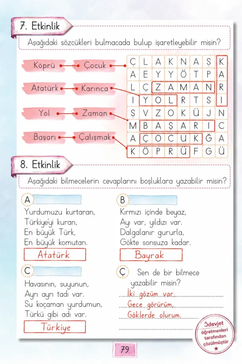 1. Sınıf Türkçe Ders Kitabı Cevapları Cem Yayınları Sayfa 79 Çözüm Görseli