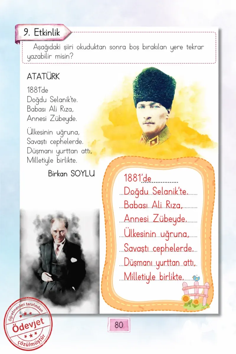 1. Sınıf Türkçe Ders Kitabı Cevapları Cem Yayınları Sayfa 80 Çözüm Görseli