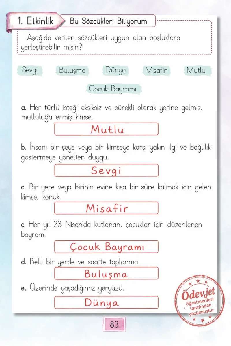 1. Sınıf Türkçe Ders Kitabı Cevapları Cem Yayınları Sayfa 83 Çözüm Görseli