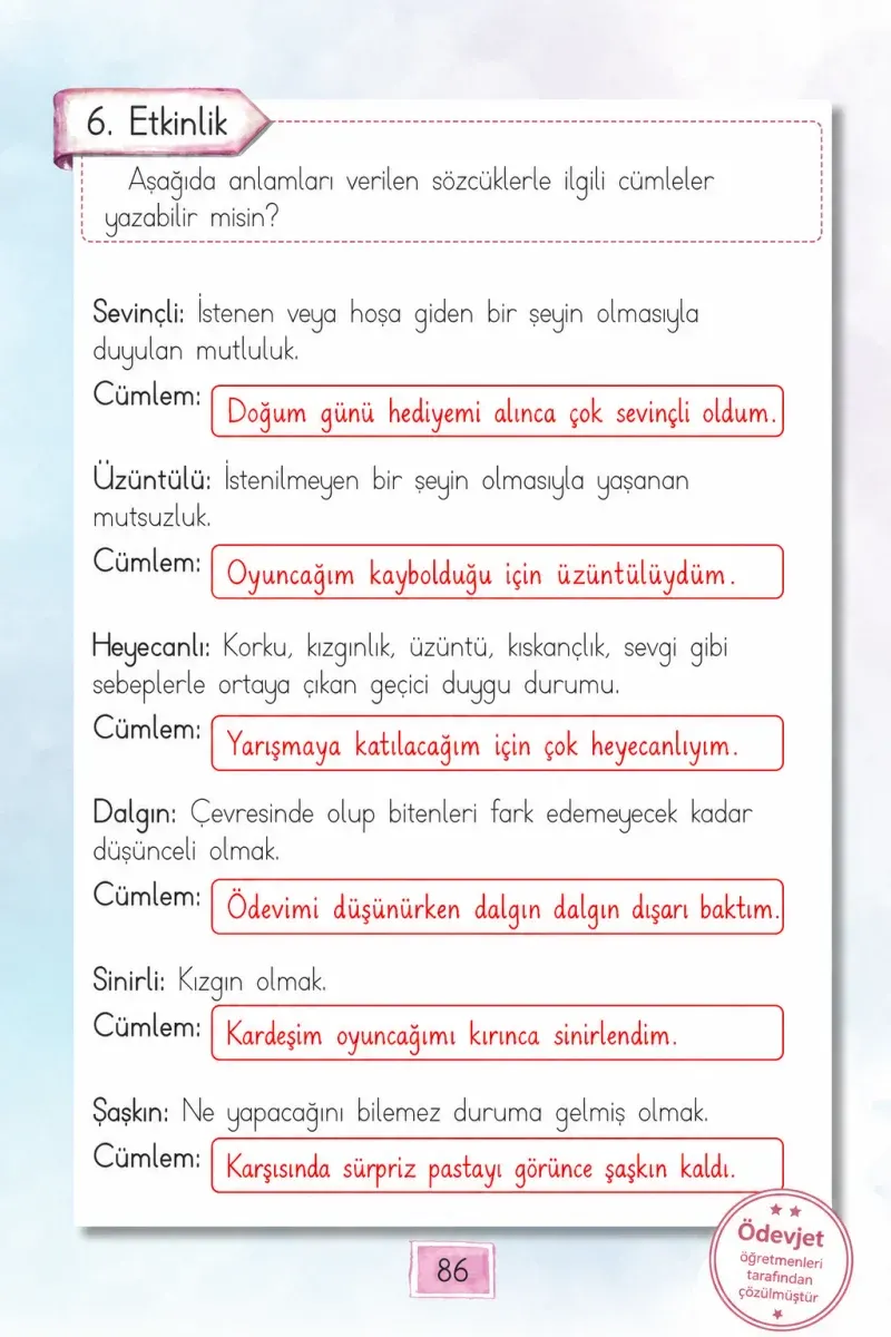 1. Sınıf Türkçe Ders Kitabı Cevapları Cem Yayınları Sayfa 86 Çözüm Görseli