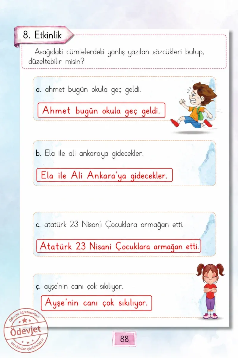 1. Sınıf Türkçe Ders Kitabı Cevapları Cem Yayınları Sayfa 88 Çözüm Görseli