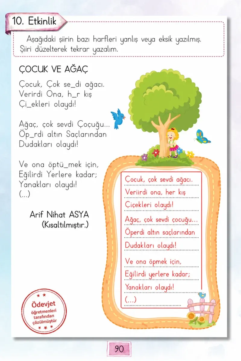 1. Sınıf Türkçe Ders Kitabı Cevapları Cem Yayınları Sayfa 90 Çözüm Görseli