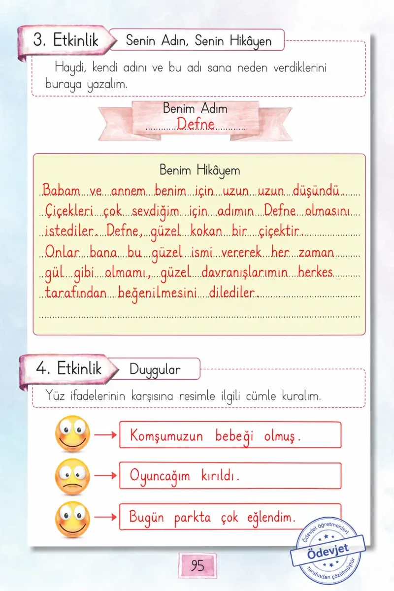 1. Sınıf Türkçe Ders Kitabı Cevapları Cem Yayınları Sayfa 95 Çözüm Görseli