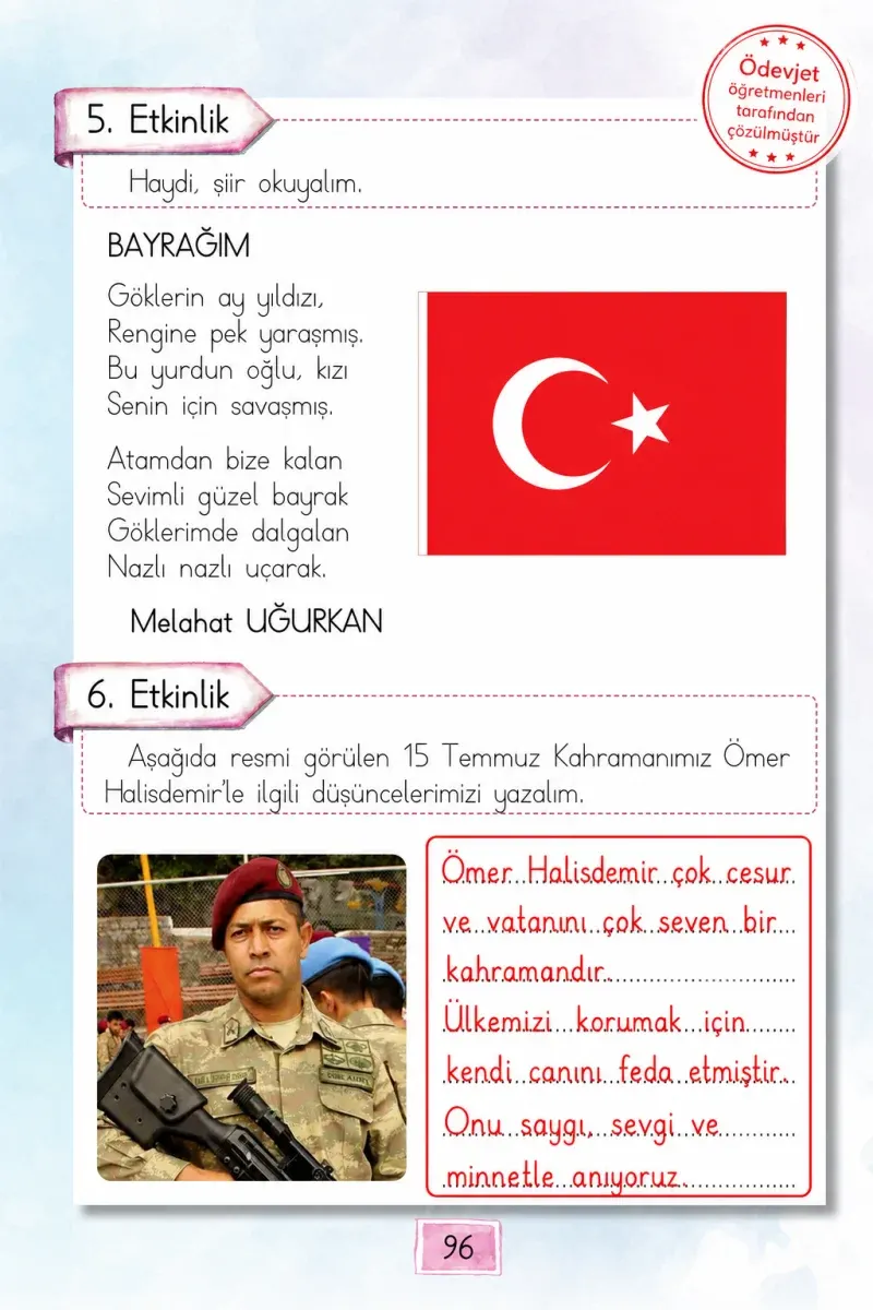 1. Sınıf Türkçe Ders Kitabı Cevapları Cem Yayınları Sayfa 96 Çözüm Görseli