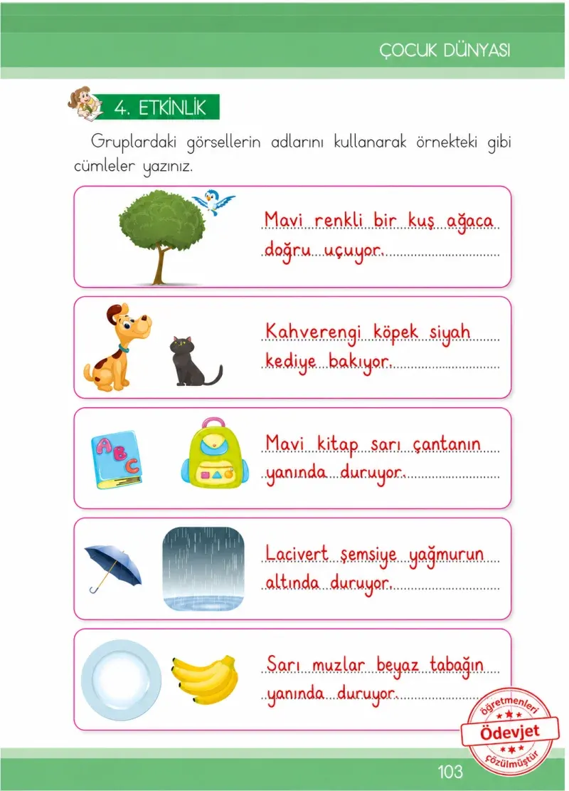 1. Sınıf Türkçe Ders Kitabı Cevapları İlke Yayınları Sayfa 103 Çözüm Görseli