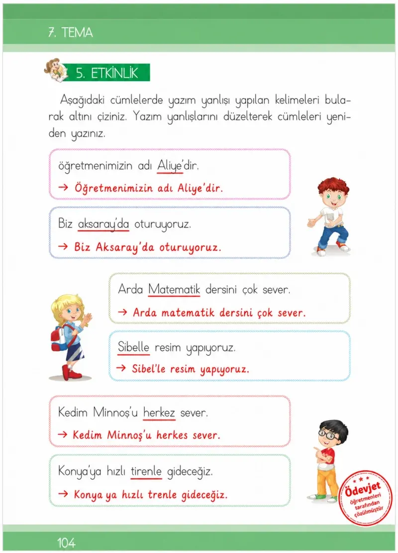 1. Sınıf Türkçe Ders Kitabı Cevapları İlke Yayınları Sayfa 104 Çözüm Görseli