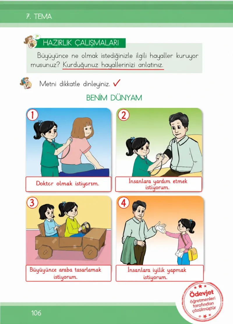 1. Sınıf Türkçe Ders Kitabı Cevapları İlke Yayınları Sayfa 106 Çözüm Görseli