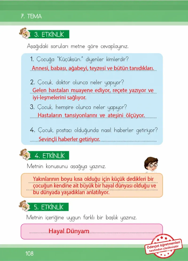 1. Sınıf Türkçe Ders Kitabı Cevapları İlke Yayınları Sayfa 108 Çözüm Görseli