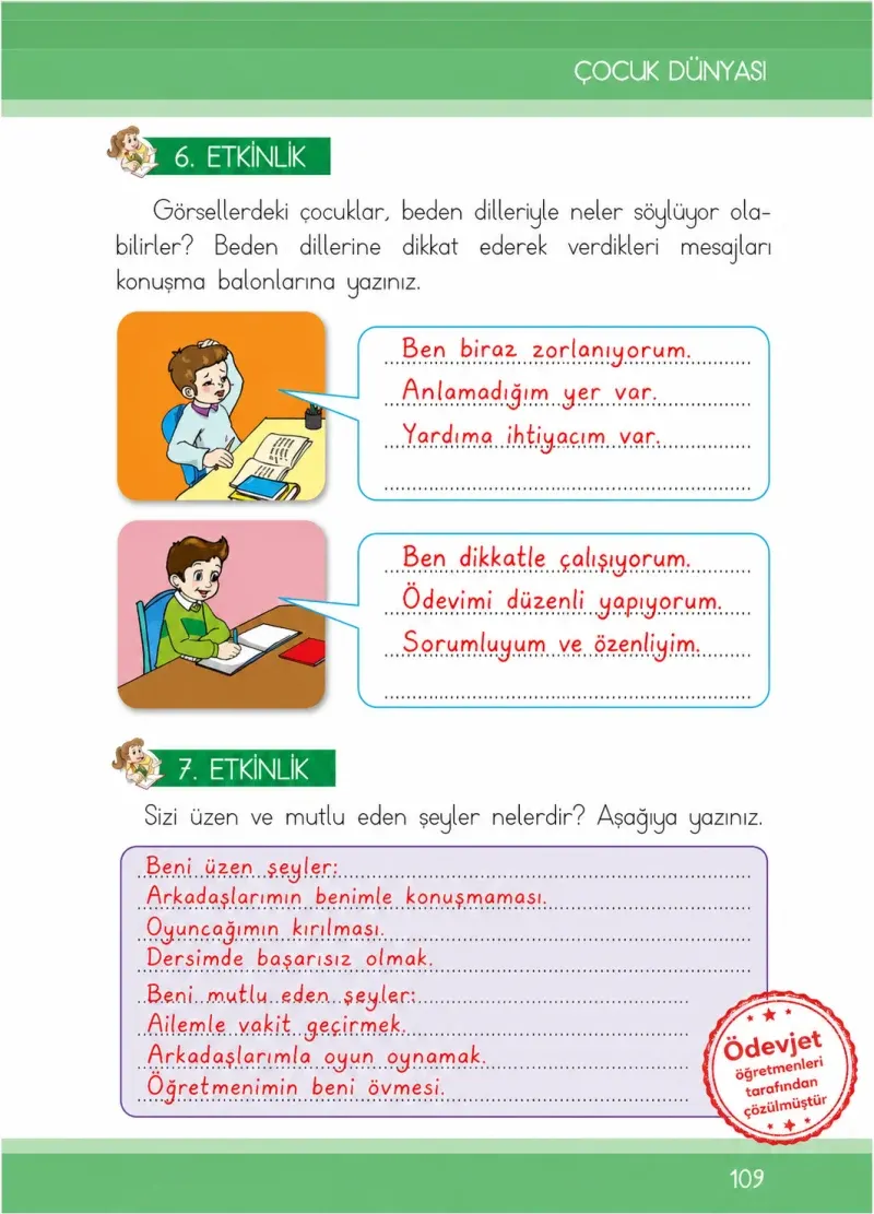1. Sınıf Türkçe Ders Kitabı Cevapları İlke Yayınları Sayfa 109 Çözüm Görseli
