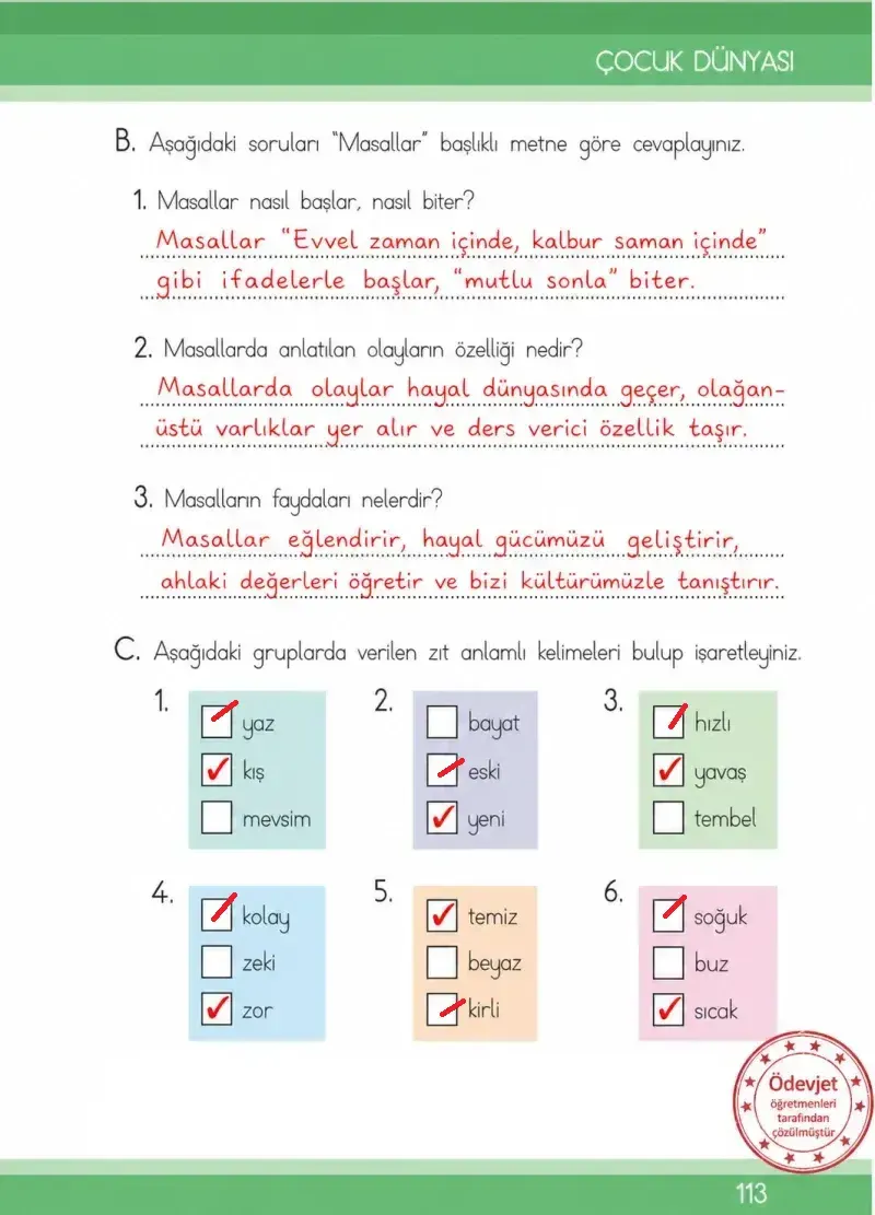 1. Sınıf Türkçe Ders Kitabı Cevapları İlke Yayınları Sayfa 113 Çözüm Görseli