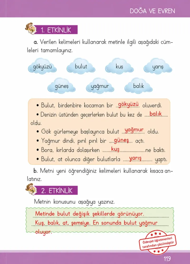 1. Sınıf Türkçe Ders Kitabı Cevapları İlke Yayınları Sayfa 119 Çözüm Görseli