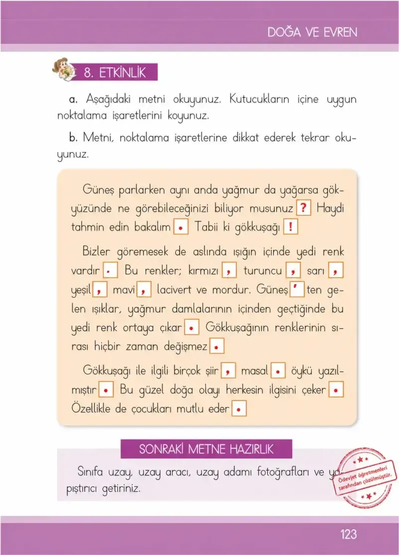 1. Sınıf Türkçe Ders Kitabı Cevapları İlke Yayınları Sayfa 123 Çözüm Görseli