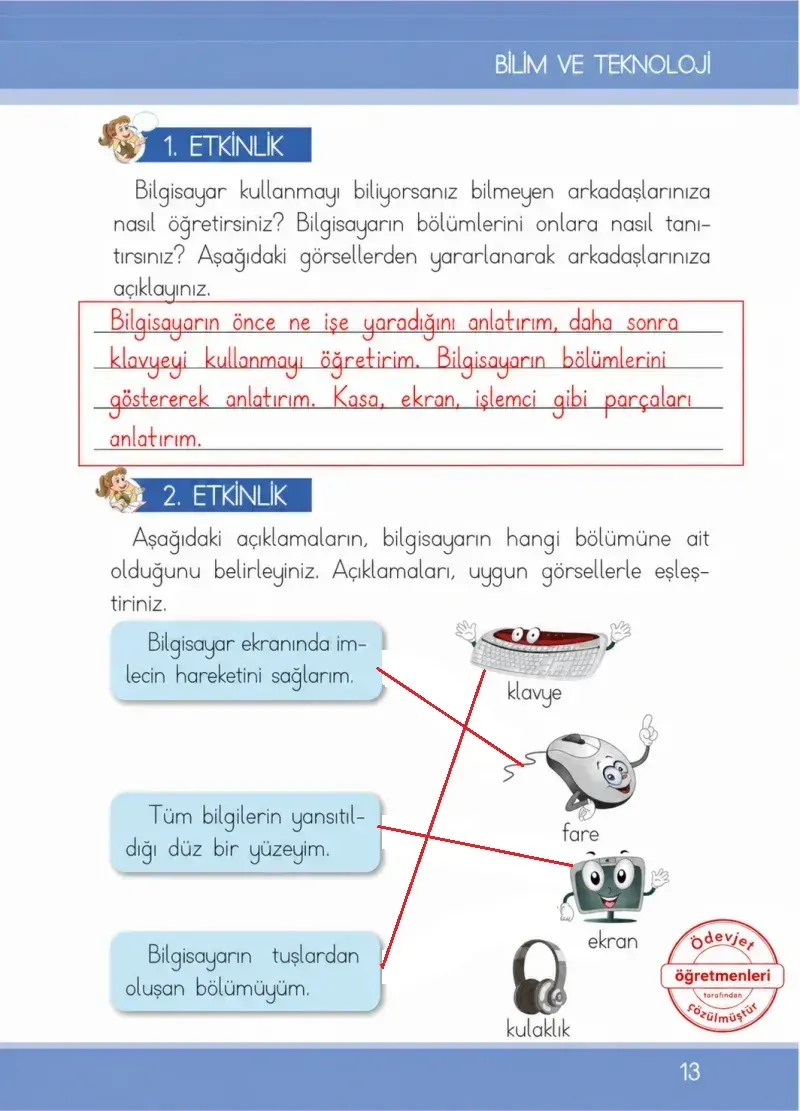 1. Sınıf Türkçe Ders Kitabı Cevapları İlke Yayınları Sayfa 13 Çözüm Görseli