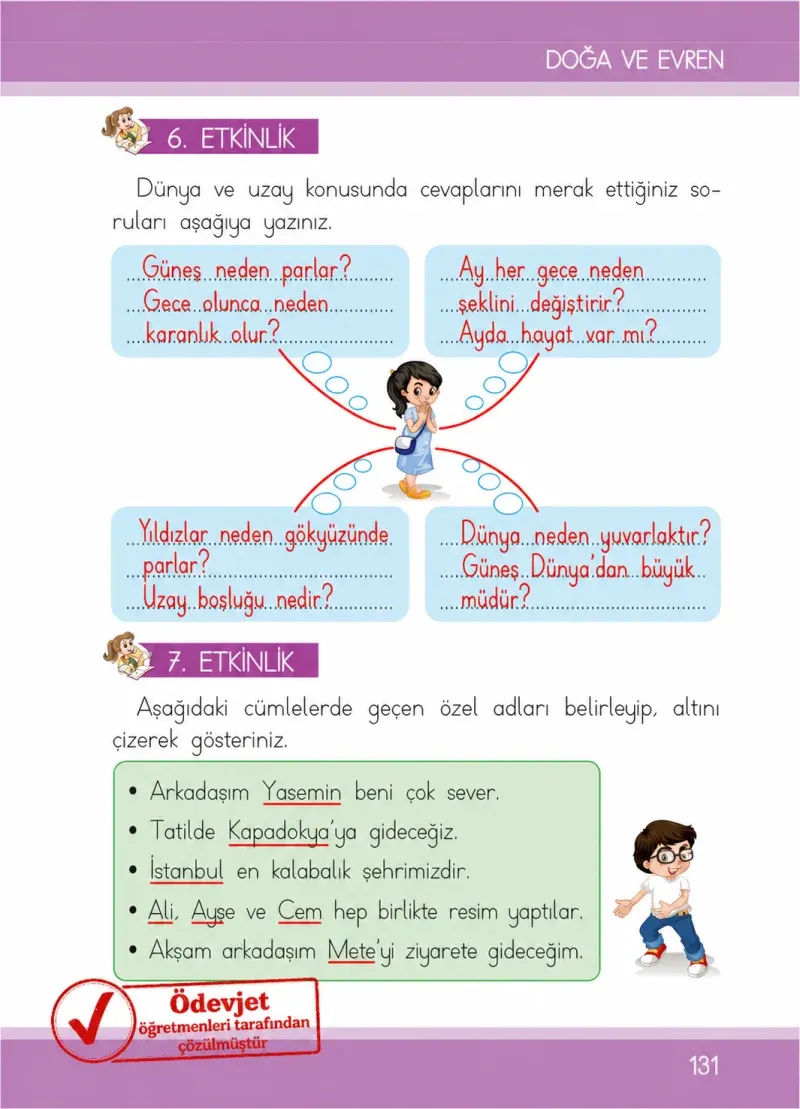 1. Sınıf Türkçe Ders Kitabı Cevapları İlke Yayınları Sayfa 131 Çözüm Görseli