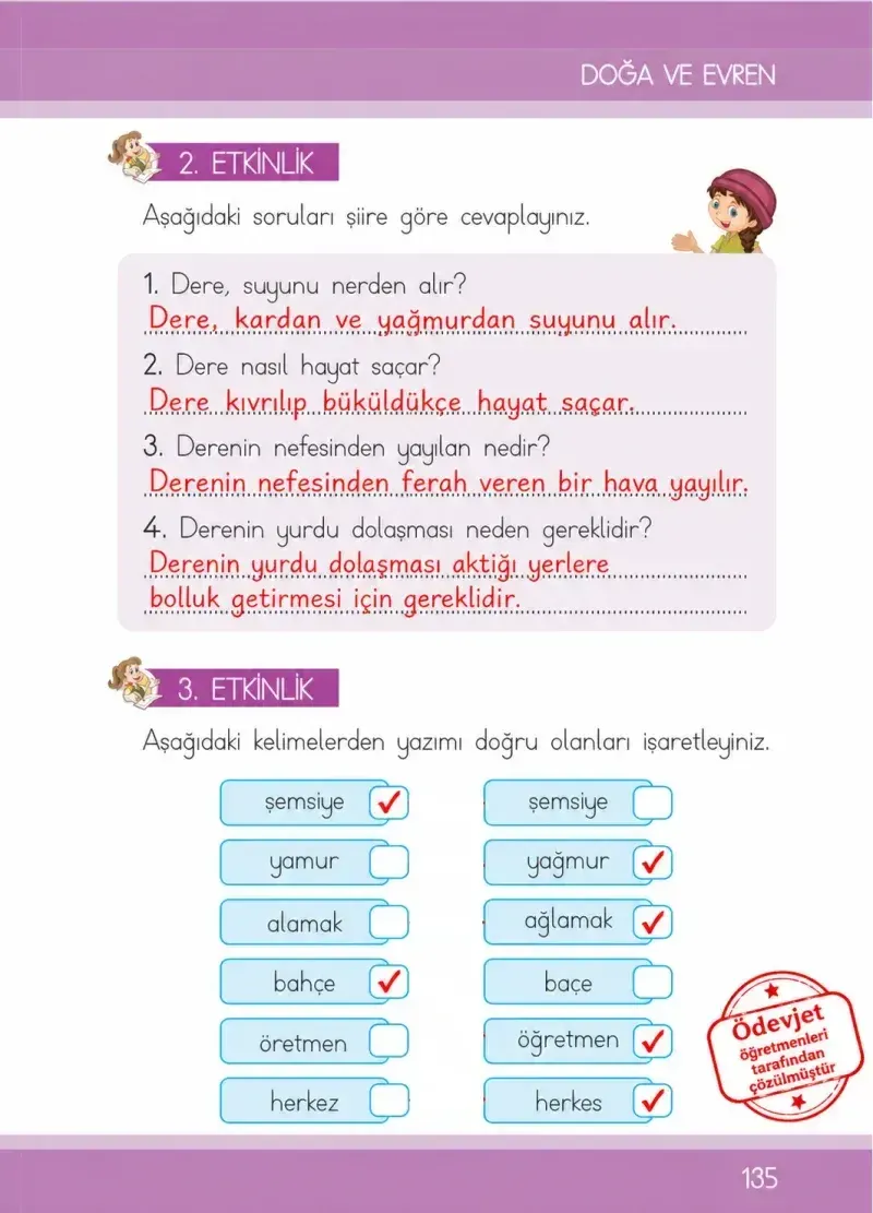 1. Sınıf Türkçe Ders Kitabı Cevapları İlke Yayınları Sayfa 135 Çözüm Görseli