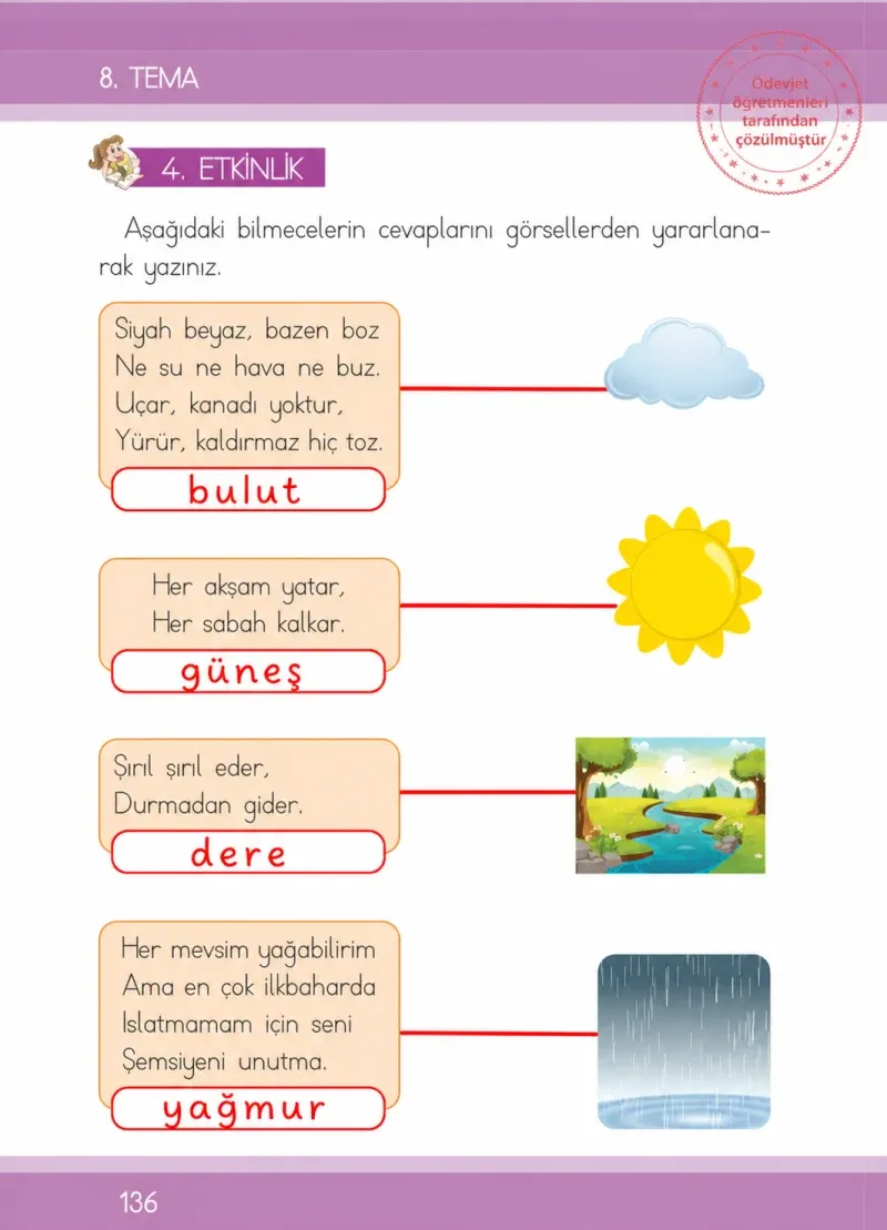 1. Sınıf Türkçe Ders Kitabı Cevapları İlke Yayınları Sayfa 136 Çözüm Görseli