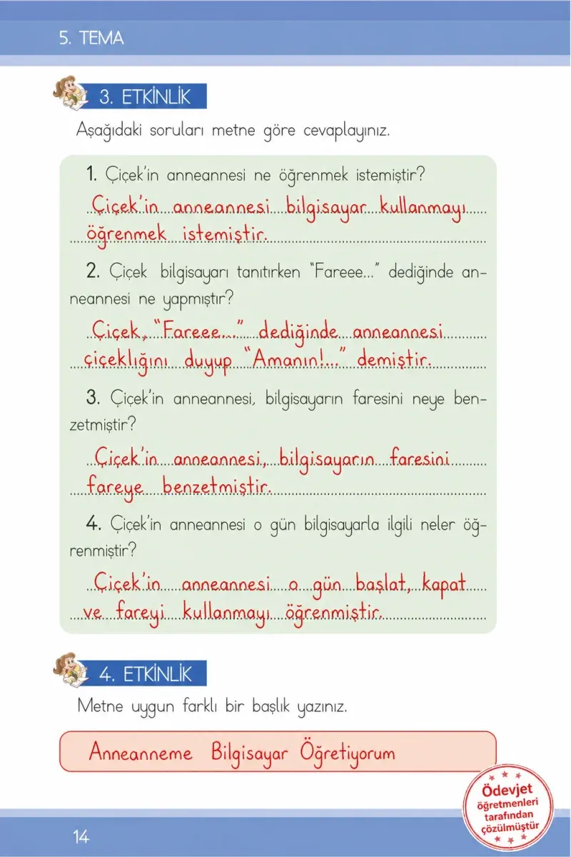 1. Sınıf Türkçe Ders Kitabı Cevapları İlke Yayınları Sayfa 14 Çözüm Görseli
