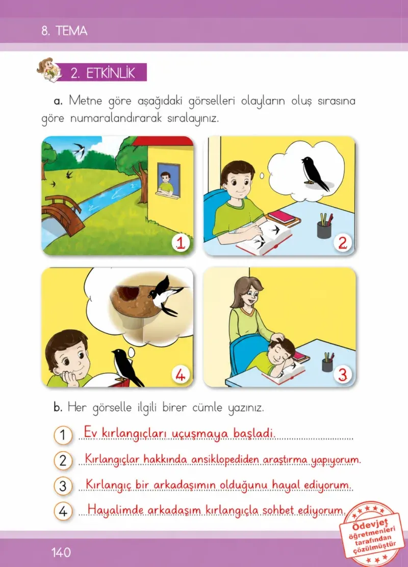 1. Sınıf Türkçe Ders Kitabı Cevapları İlke Yayınları Sayfa 140 Çözüm Görseli