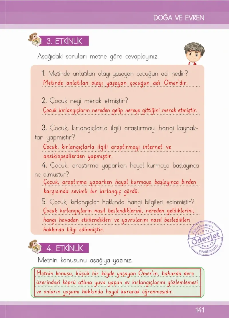 1. Sınıf Türkçe Ders Kitabı Cevapları İlke Yayınları Sayfa 141 Çözüm Görseli