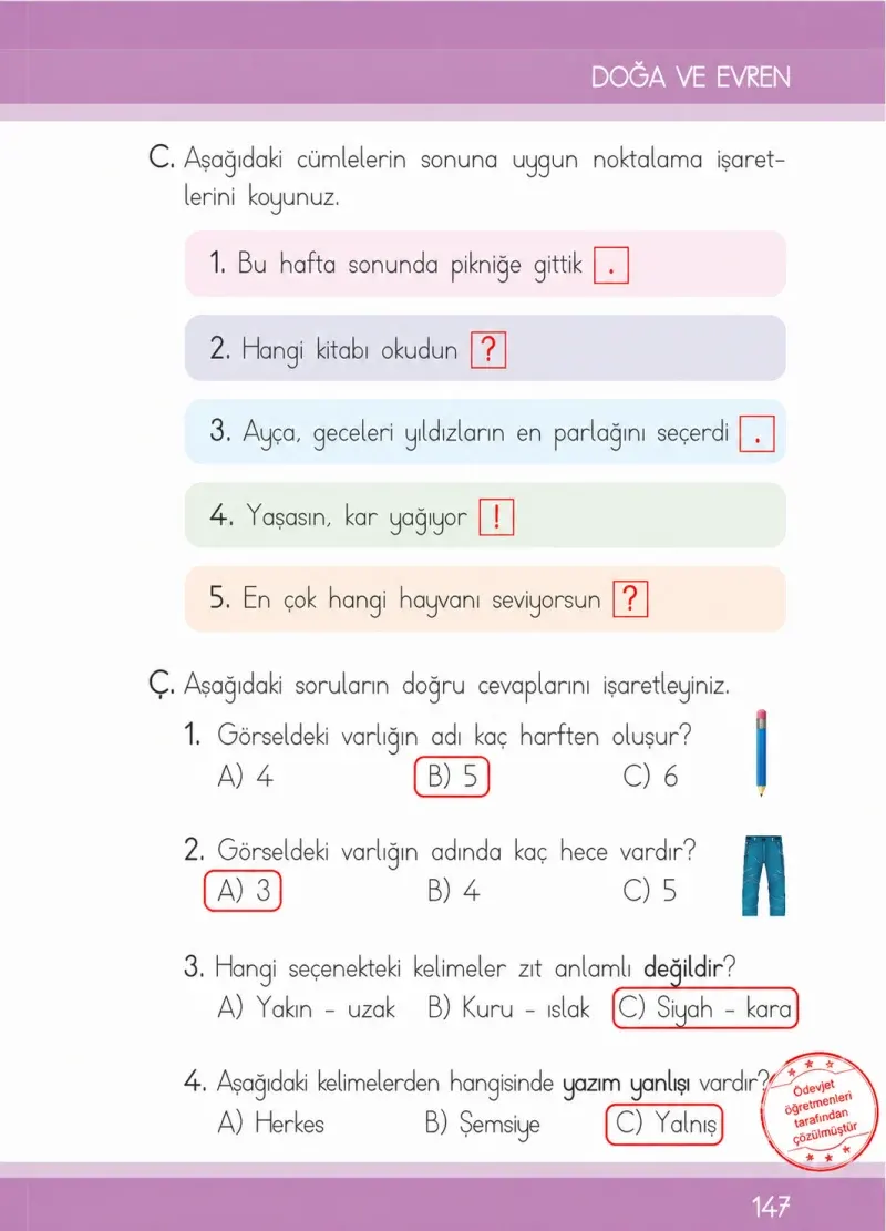 1. Sınıf Türkçe Ders Kitabı Cevapları İlke Yayınları Sayfa 147 Çözüm Görseli
