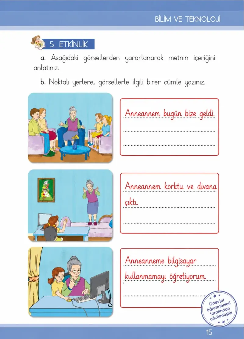 1. Sınıf Türkçe Ders Kitabı Cevapları İlke Yayınları Sayfa 15 Çözüm Görseli