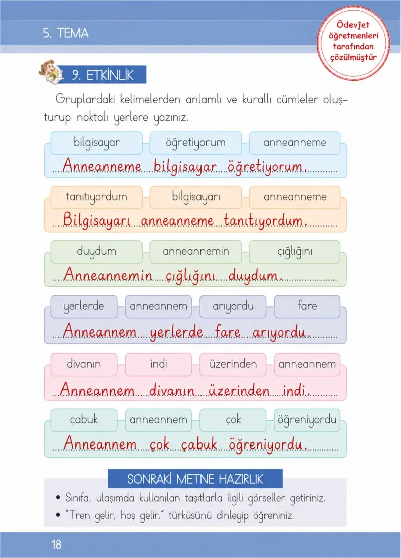 1. Sınıf Türkçe Ders Kitabı Cevapları İlke Yayınları Sayfa 18 Çözüm Görseli