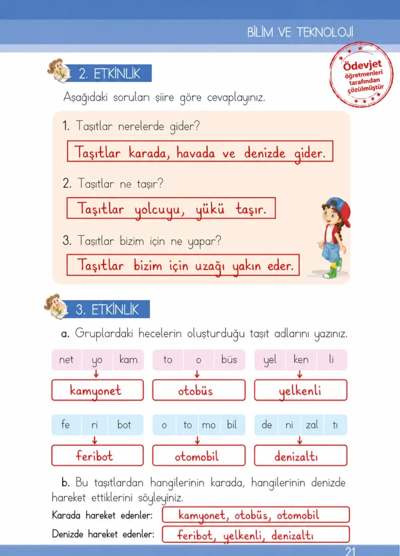1. Sınıf Türkçe Ders Kitabı Cevapları İlke Yayınları Sayfa 21 Çözüm Görseli