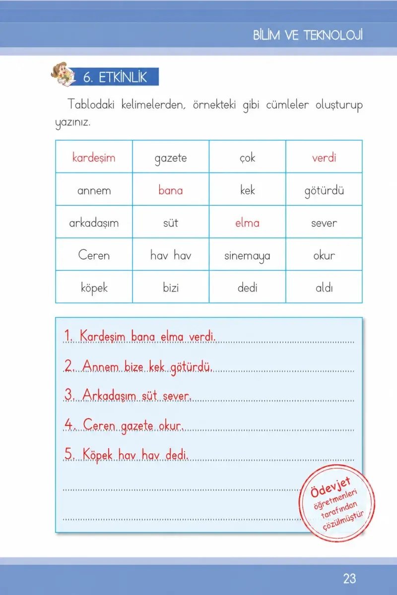 1. Sınıf Türkçe Ders Kitabı Cevapları İlke Yayınları Sayfa 23 Çözüm Görseli