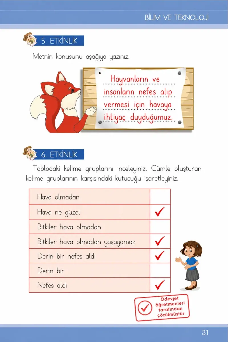 1. Sınıf Türkçe Ders Kitabı Cevapları İlke Yayınları Sayfa 31 Çözüm Görseli