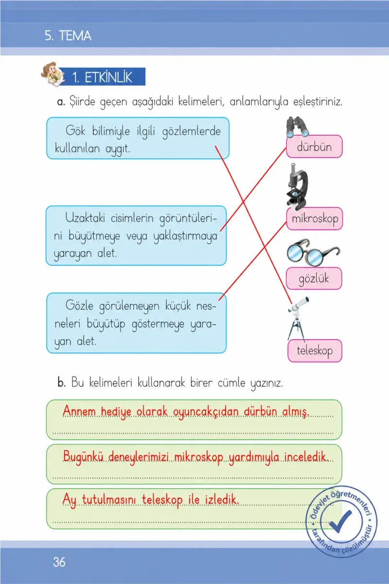 1. Sınıf Türkçe Ders Kitabı Cevapları İlke Yayınları Sayfa 36 Çözüm Görseli