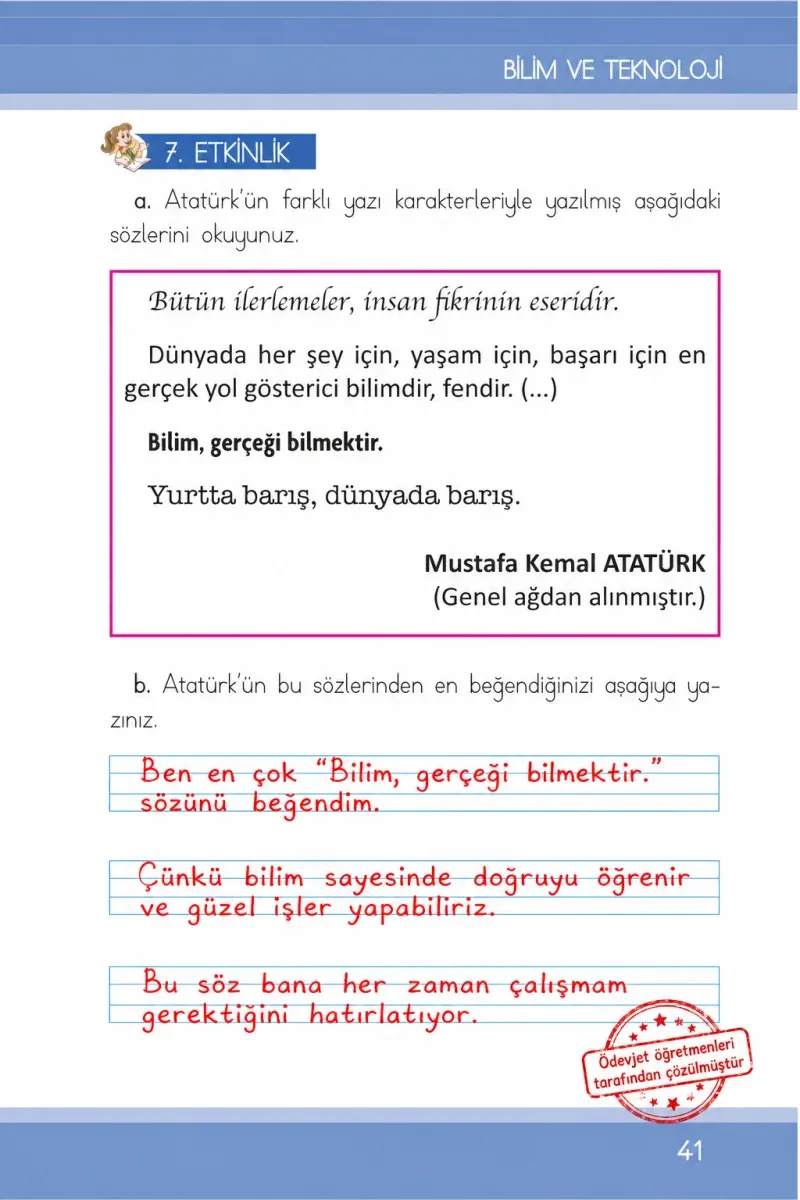 1. Sınıf Türkçe Ders Kitabı Cevapları İlke Yayınları Sayfa 41 Çözüm Görseli