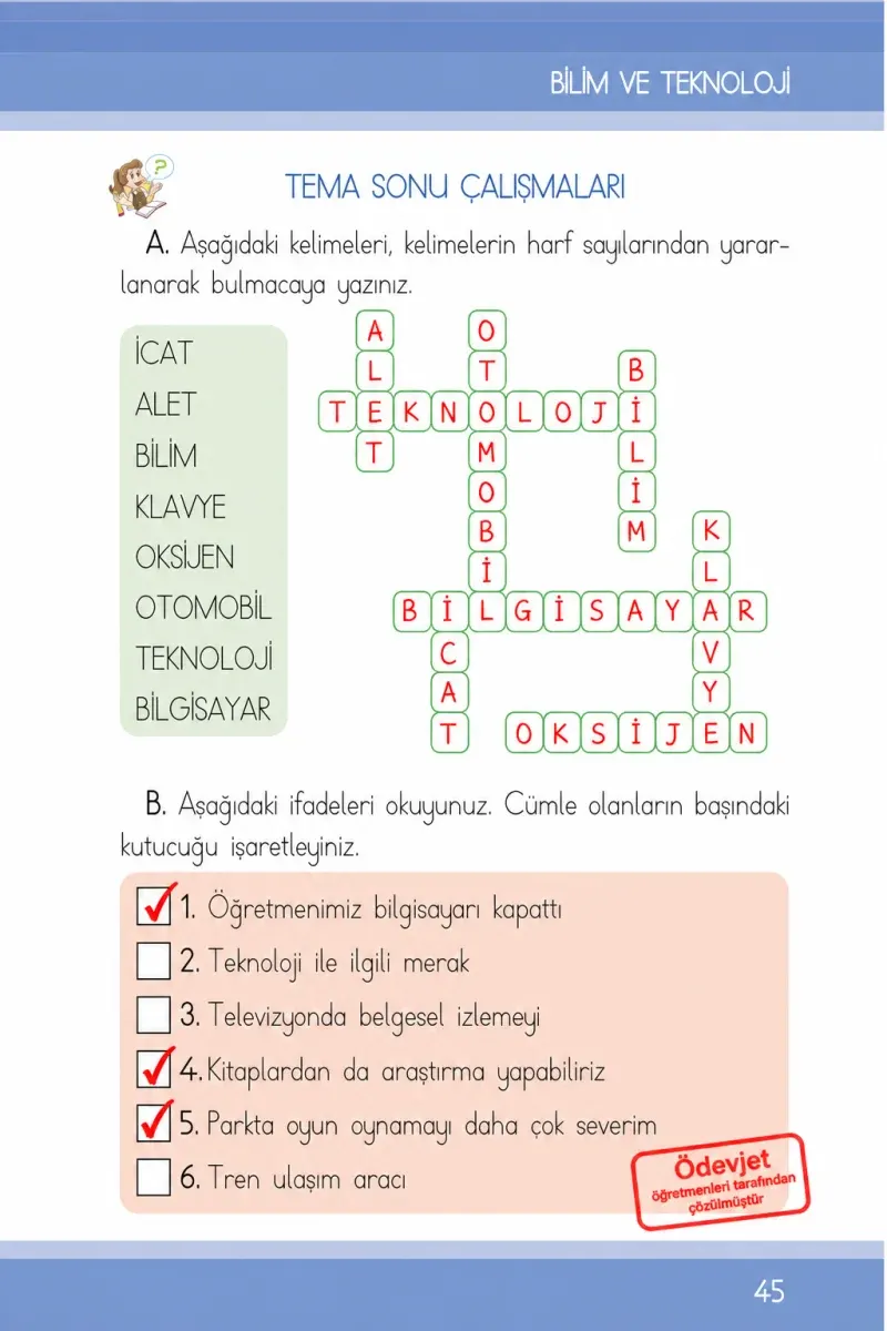 1. Sınıf Türkçe Ders Kitabı Cevapları İlke Yayınları Sayfa 45 Çözüm Görseli