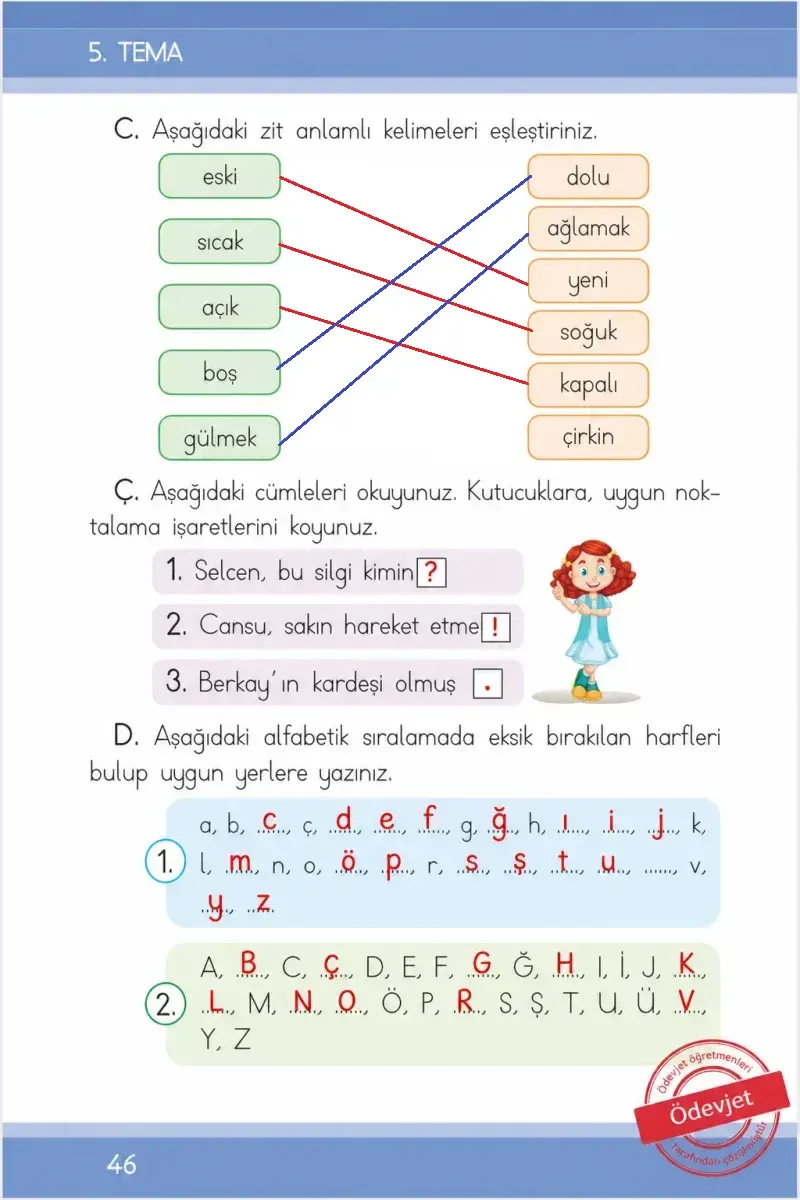 1. Sınıf Türkçe Ders Kitabı Cevapları İlke Yayınları Sayfa 46 Çözüm Görseli