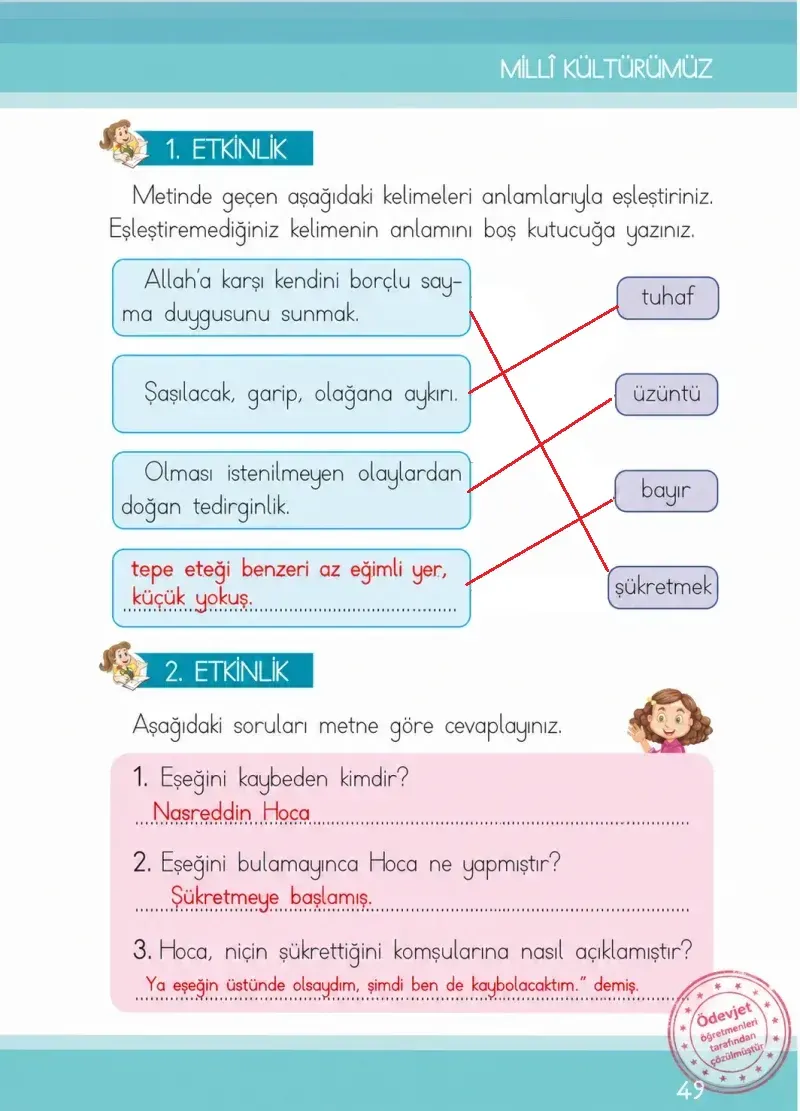 1. Sınıf Türkçe Ders Kitabı Cevapları İlke Yayınları Sayfa 49 Çözüm Görseli