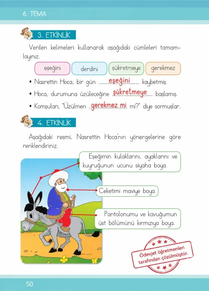 1. Sınıf Türkçe Ders Kitabı Cevapları İlke Yayınları Sayfa 50 Çözüm Görseli