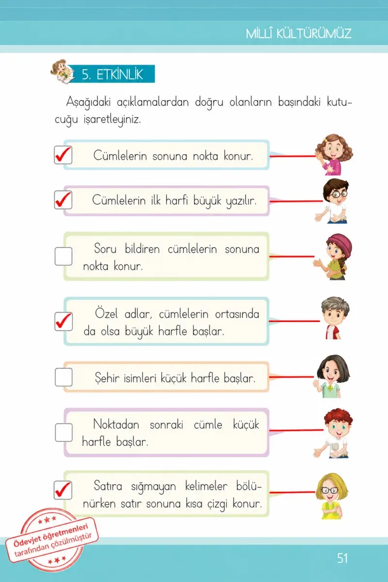 1. Sınıf Türkçe Ders Kitabı Cevapları İlke Yayınları Sayfa 51 Çözüm Görseli