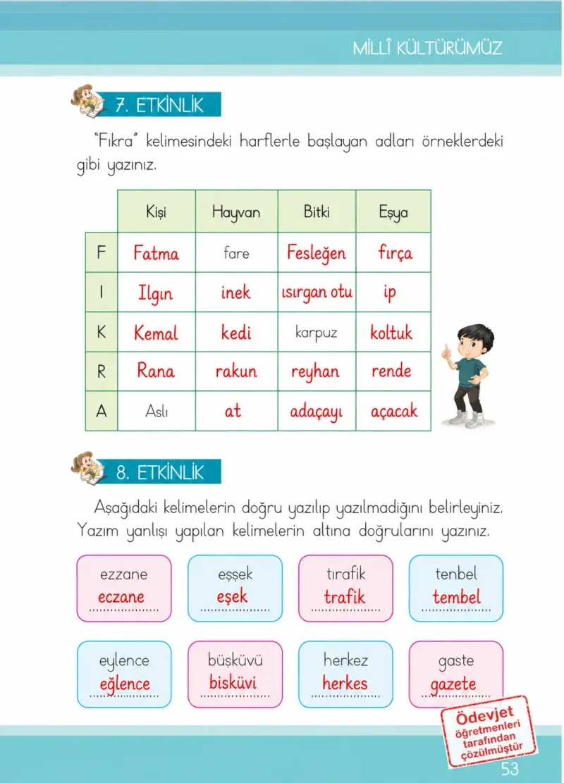 1. Sınıf Türkçe Ders Kitabı Cevapları İlke Yayınları Sayfa 53 Çözüm Görseli