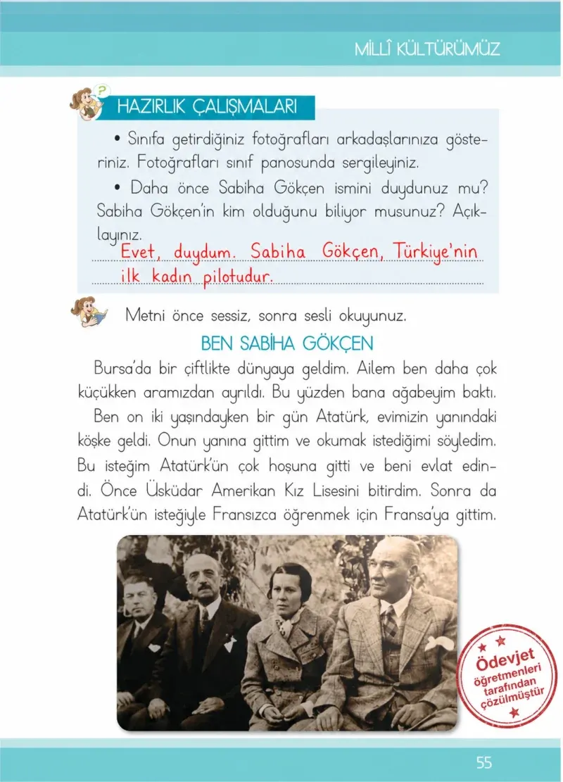 1. Sınıf Türkçe Ders Kitabı Cevapları İlke Yayınları Sayfa 55 Çözüm Görseli