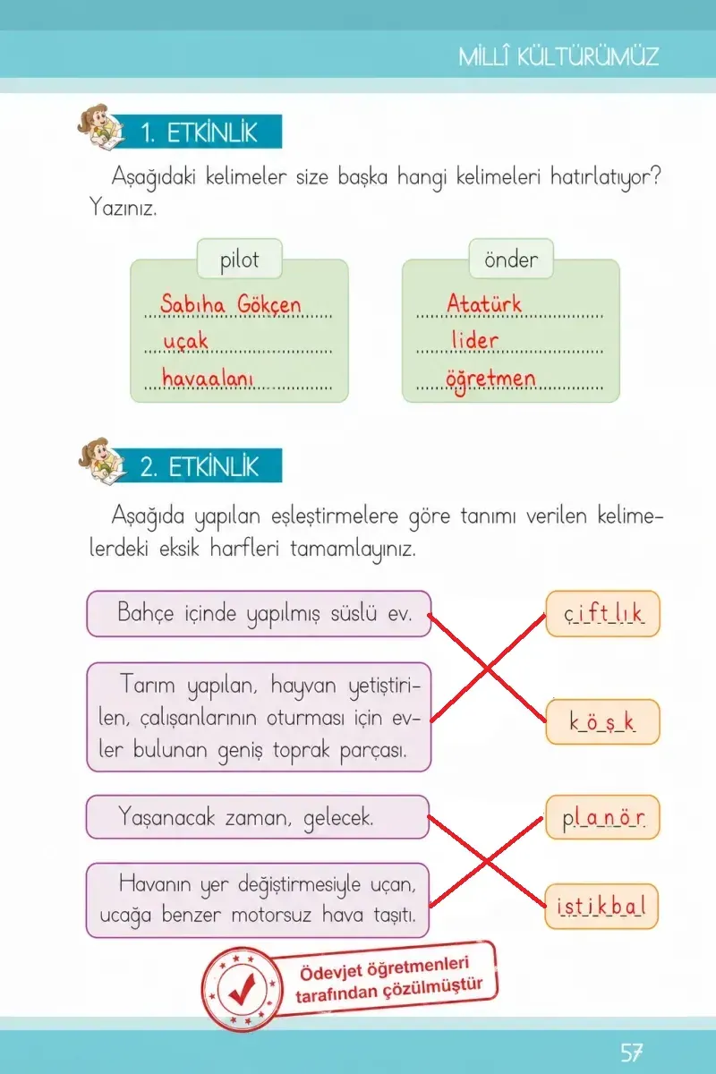 1. Sınıf Türkçe Ders Kitabı Cevapları İlke Yayınları Sayfa 57 Çözüm Görseli
