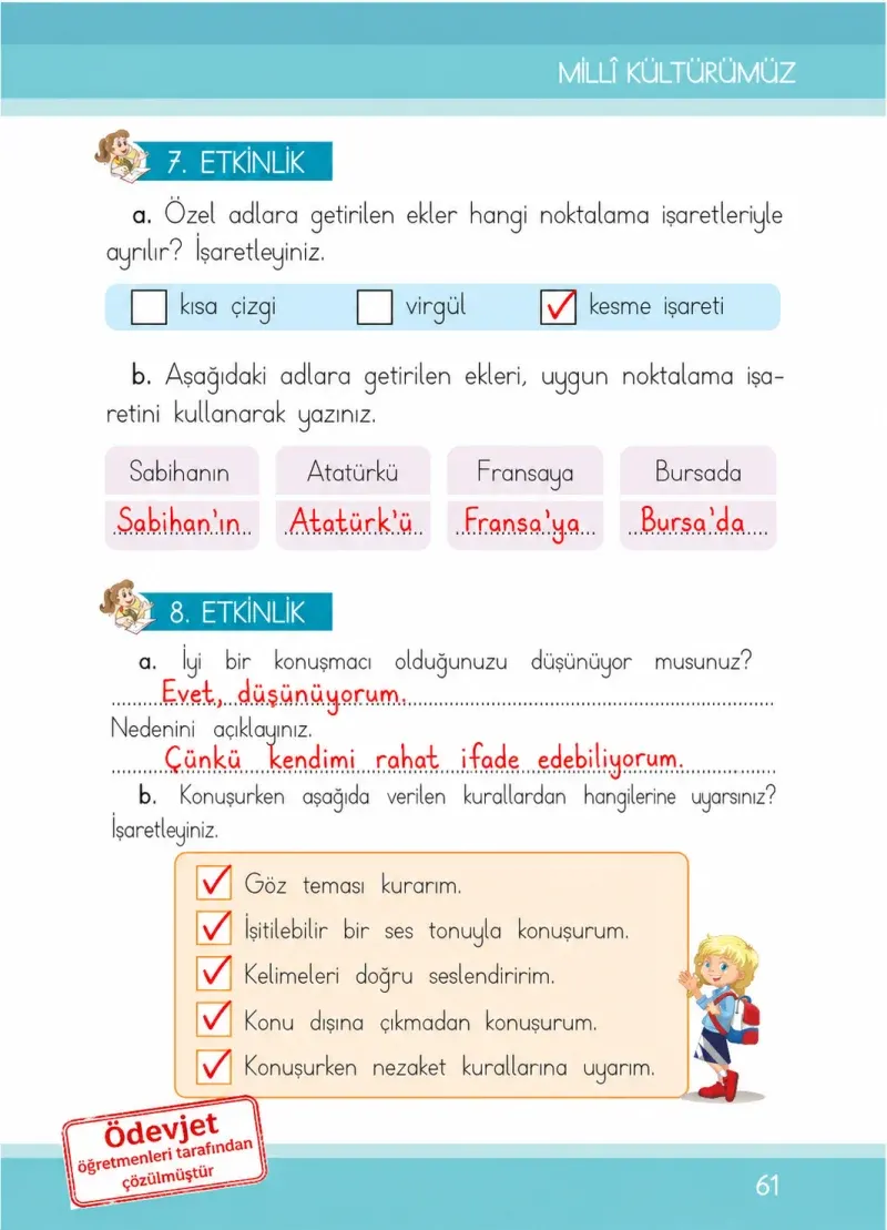 1. Sınıf Türkçe Ders Kitabı Cevapları İlke Yayınları Sayfa 61 Çözüm Görseli
