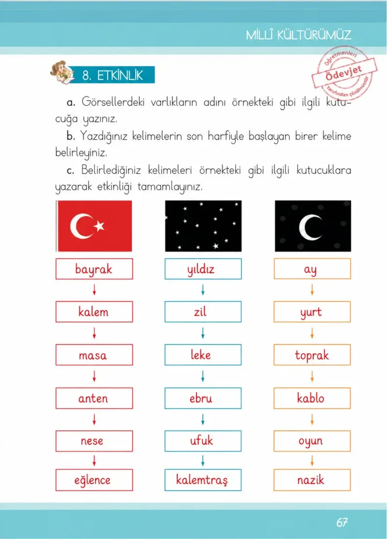 1. Sınıf Türkçe Ders Kitabı Cevapları İlke Yayınları Sayfa 67 Çözüm Görseli