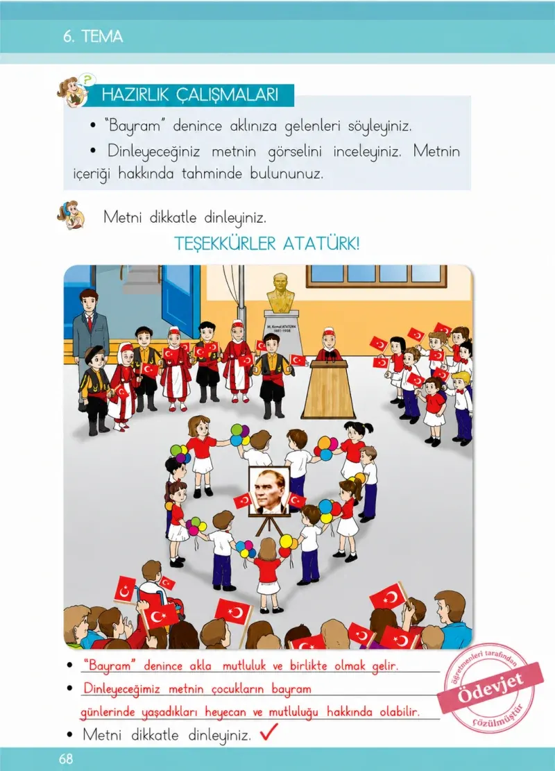 1. Sınıf Türkçe Ders Kitabı Cevapları İlke Yayınları Sayfa 68 Çözüm Görseli