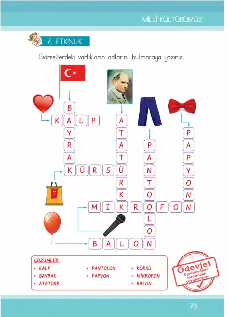 1. Sınıf Türkçe Ders Kitabı Cevapları İlke Yayınları Sayfa 73 Çözüm Görseli