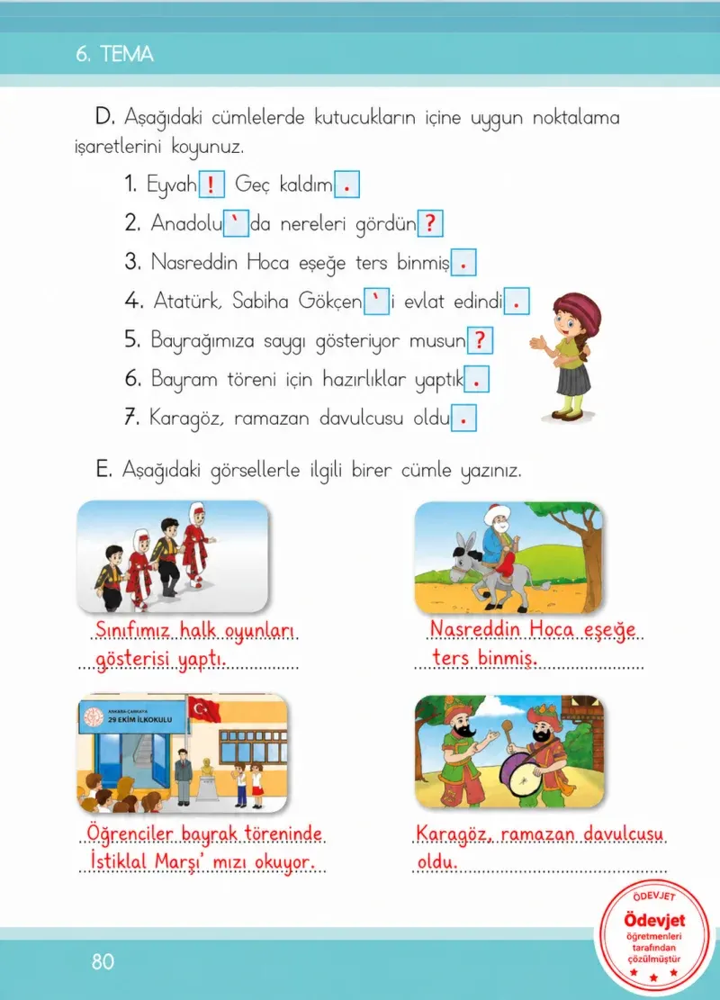 1. Sınıf Türkçe Ders Kitabı Cevapları İlke Yayınları Sayfa 80 Çözüm Görseli