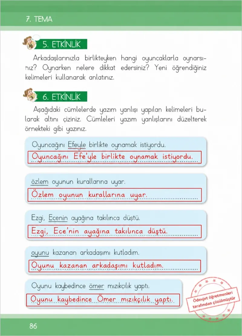 1. Sınıf Türkçe Ders Kitabı Cevapları İlke Yayınları Sayfa 86 Çözüm Görseli