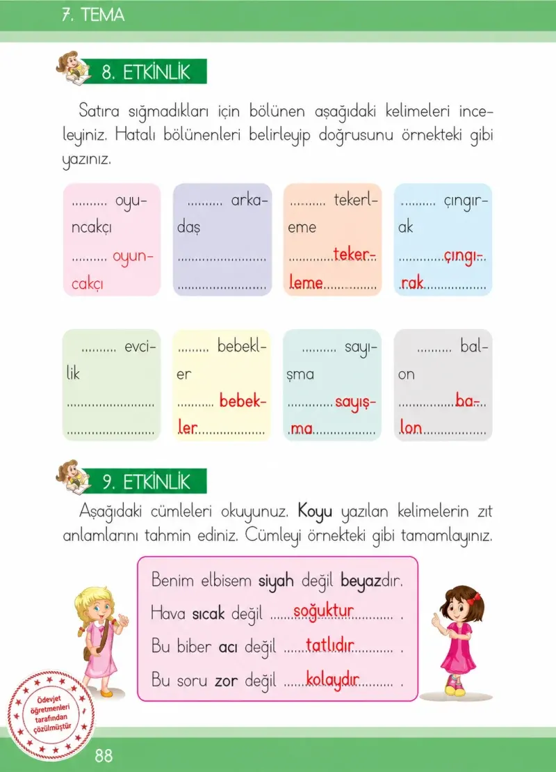 1. Sınıf Türkçe Ders Kitabı Cevapları İlke Yayınları Sayfa 88 Çözüm Görseli