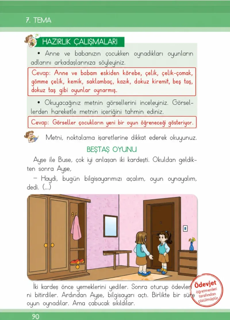 1. Sınıf Türkçe Ders Kitabı Cevapları İlke Yayınları Sayfa 90 Çözüm Görseli