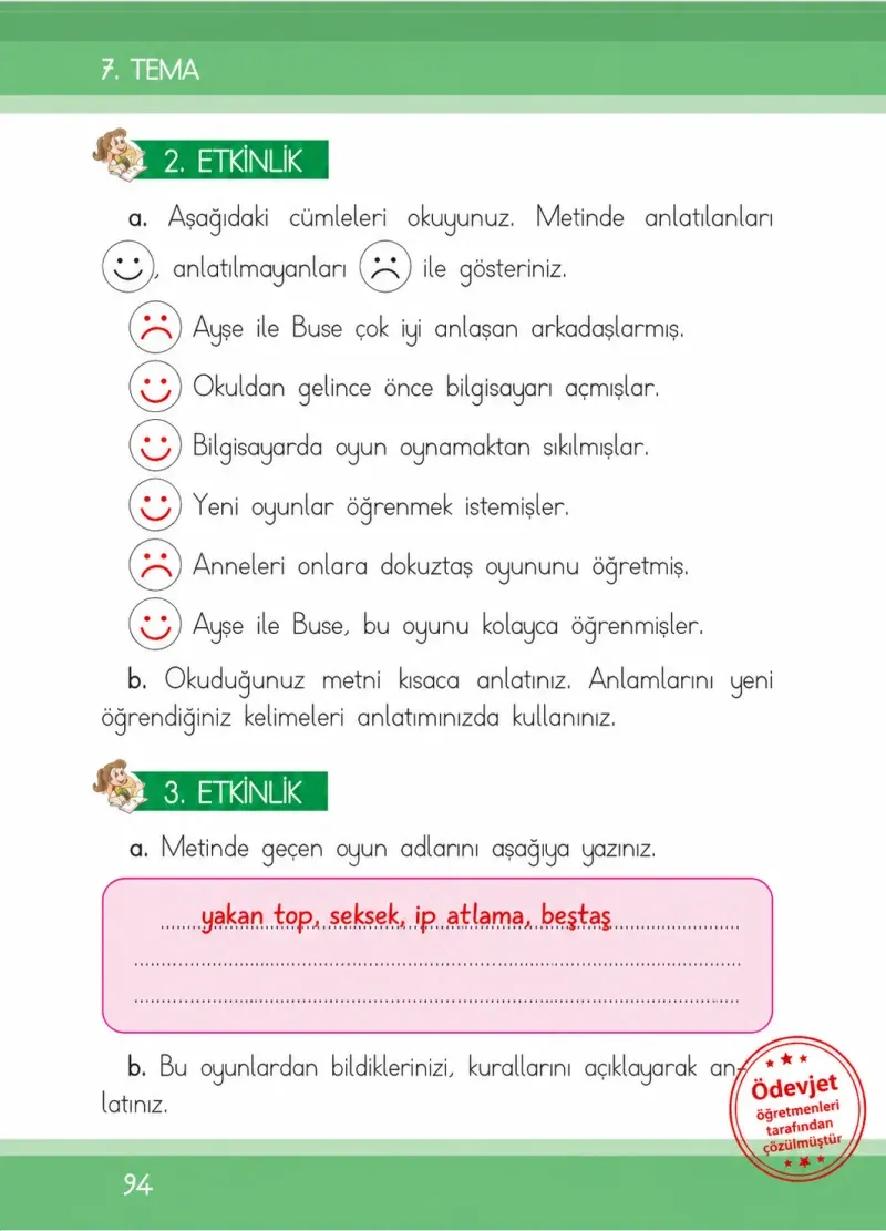 1. Sınıf Türkçe Ders Kitabı Cevapları İlke Yayınları Sayfa 94 Çözüm Görseli