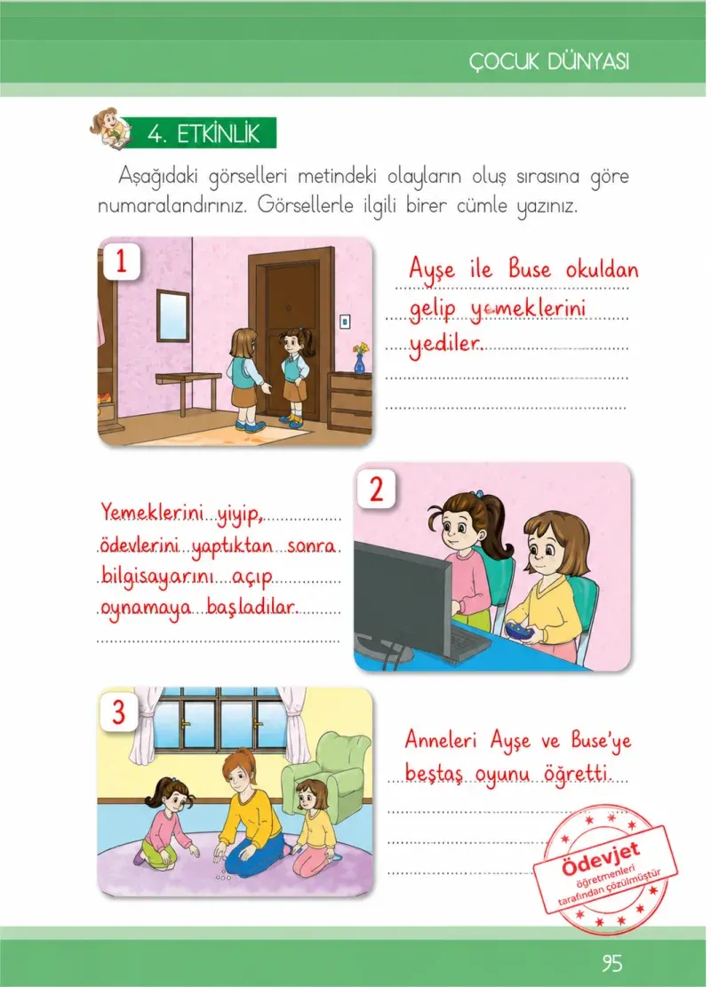 1. Sınıf Türkçe Ders Kitabı Cevapları İlke Yayınları Sayfa 95 Çözüm Görseli